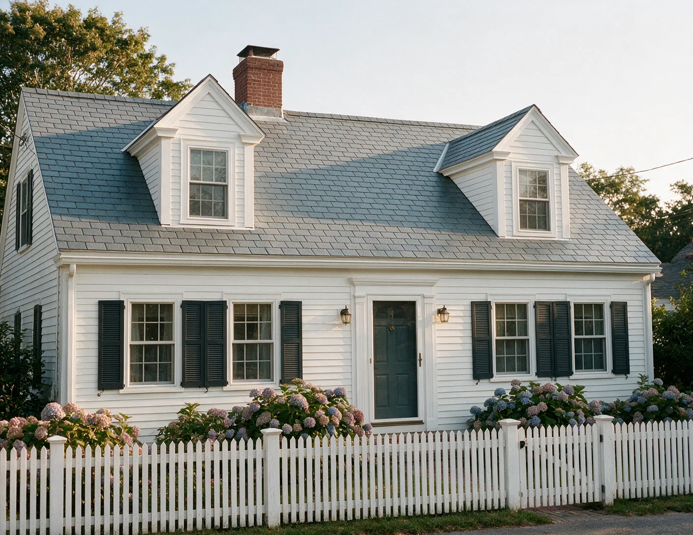A Cape Cod house with a new slate-gray shingle roof